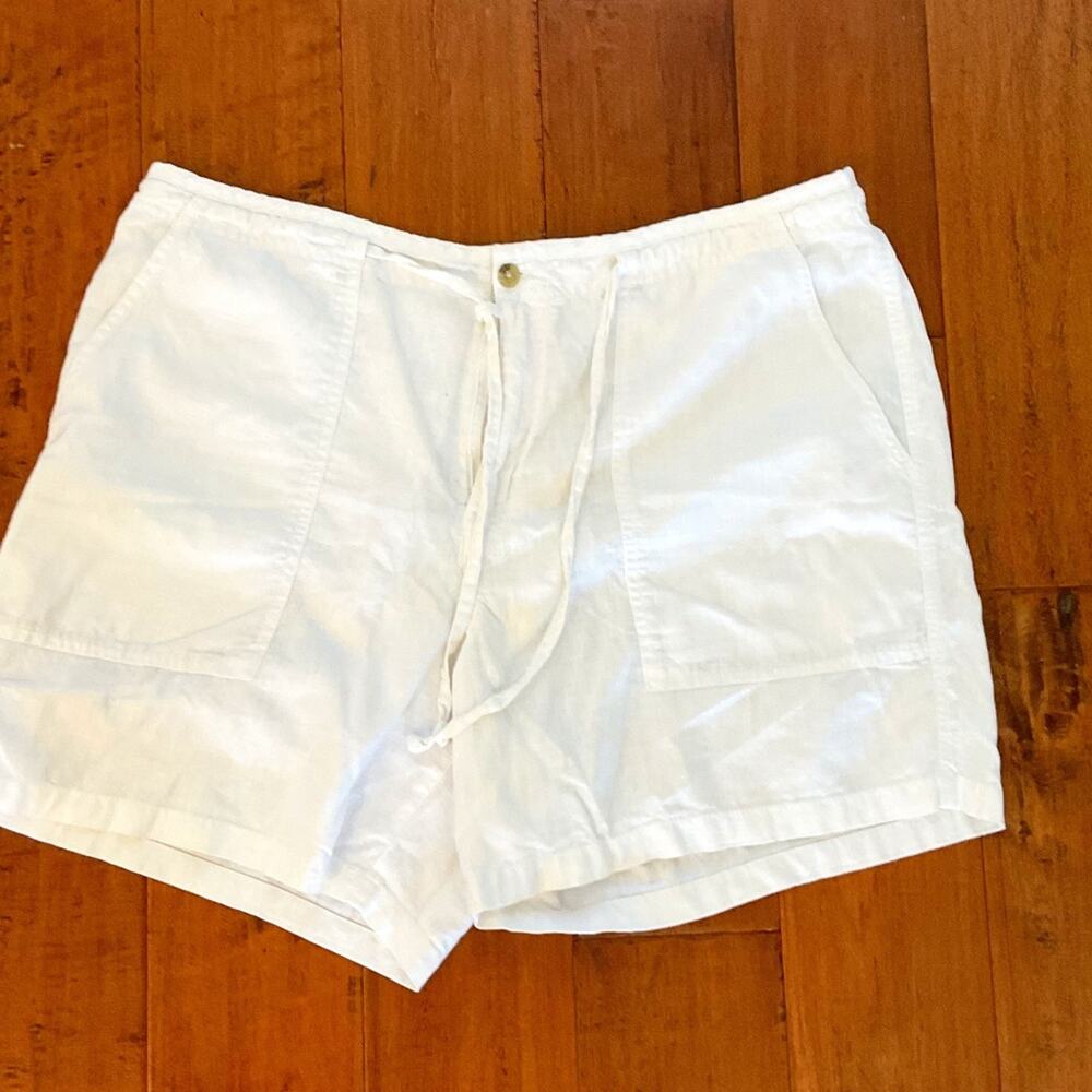 Columbia white linen cotton shorts drawstring spring break summer luxury rich XL